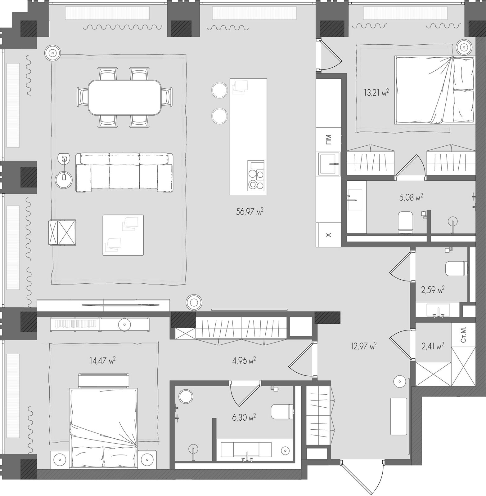 2-комнатная квартира, 119,1 м²