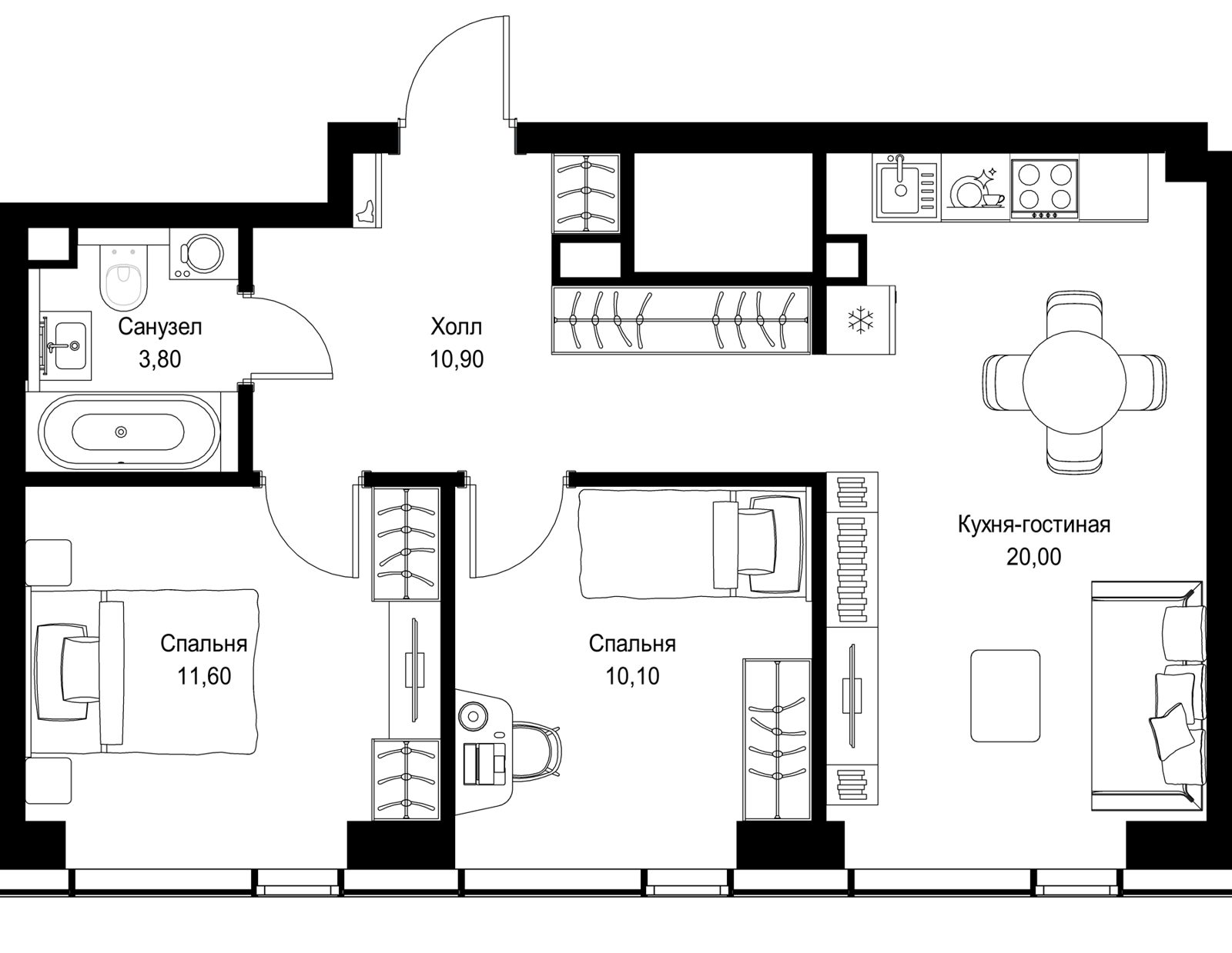 2-комнатная квартира, 56,4 м²