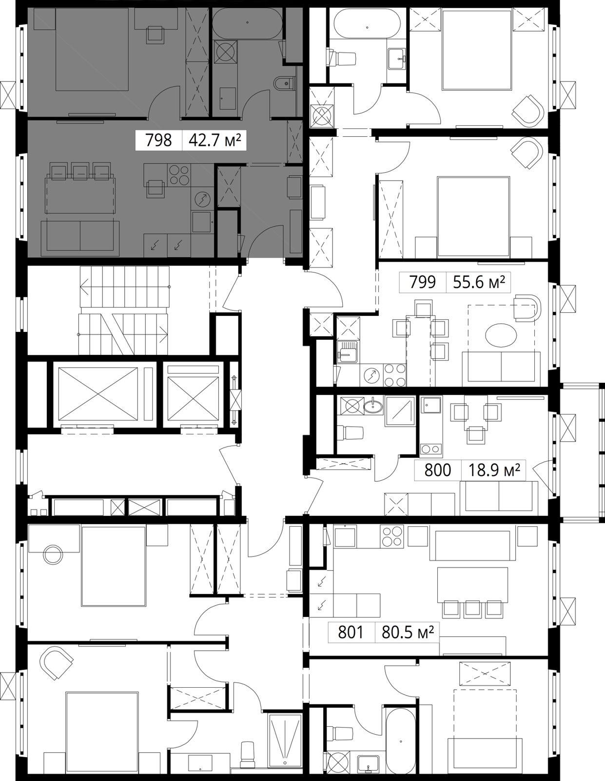 1-комнатная квартира, 42,7 м² — фото 2