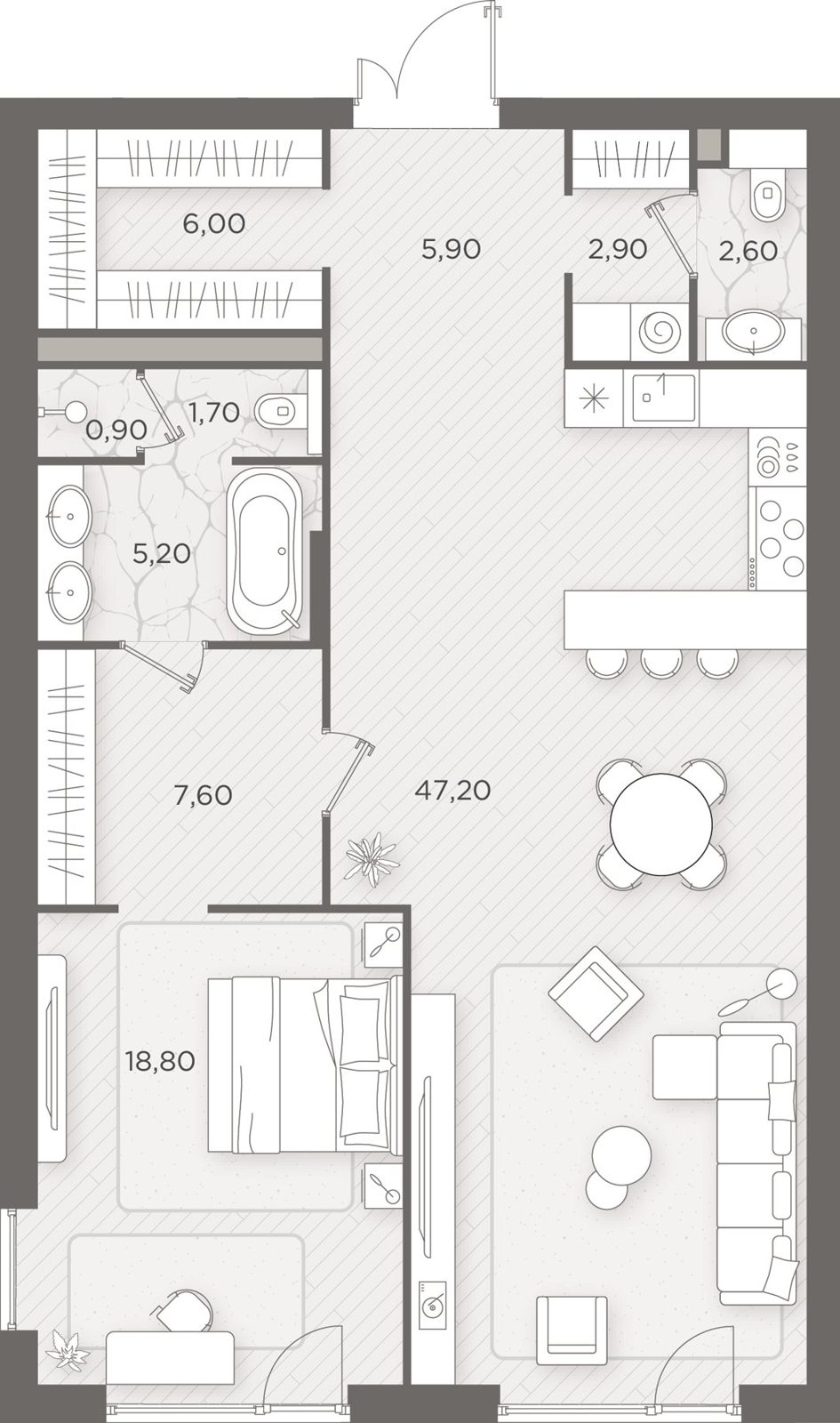 1-комнатная квартира, 98,6 м²