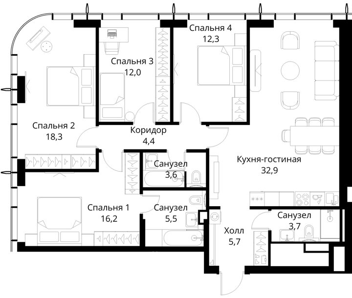 4-комнатная квартира, 114,6 м² — фото 1