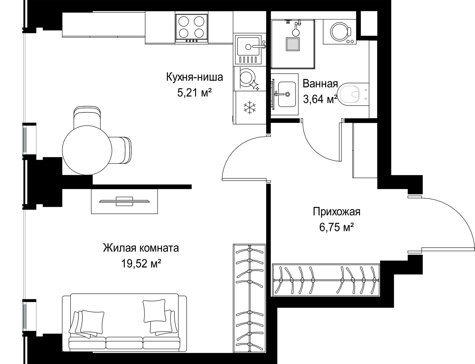 1-комнатная квартира, 35,1 м²