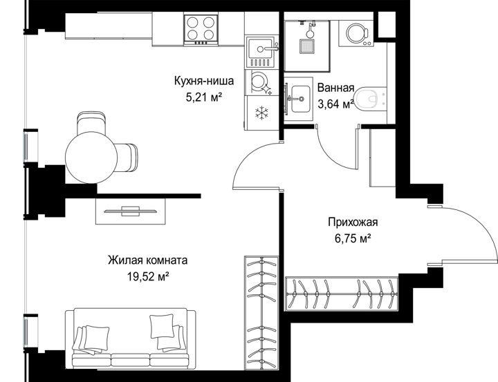 1-комнатная квартира, 35,1 м² — фото 1