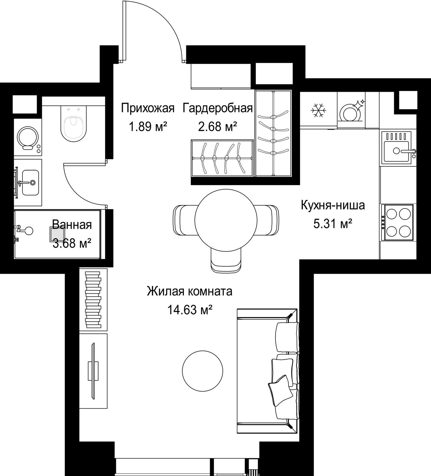 Квартира-студия, 28,2 м²