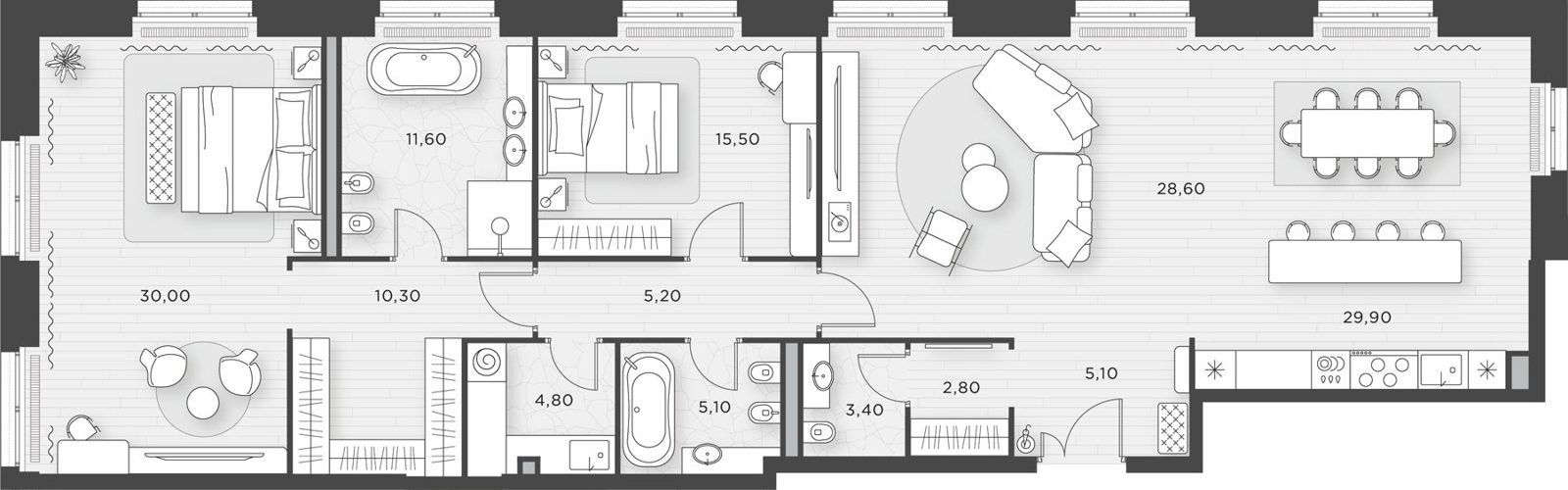 2-комнатная квартира, 152,3 м²