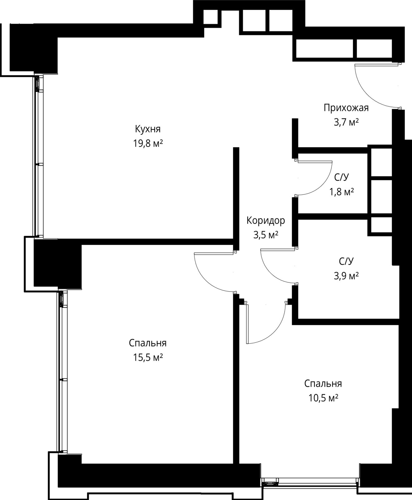 2-комнатная квартира, 58,7 м²