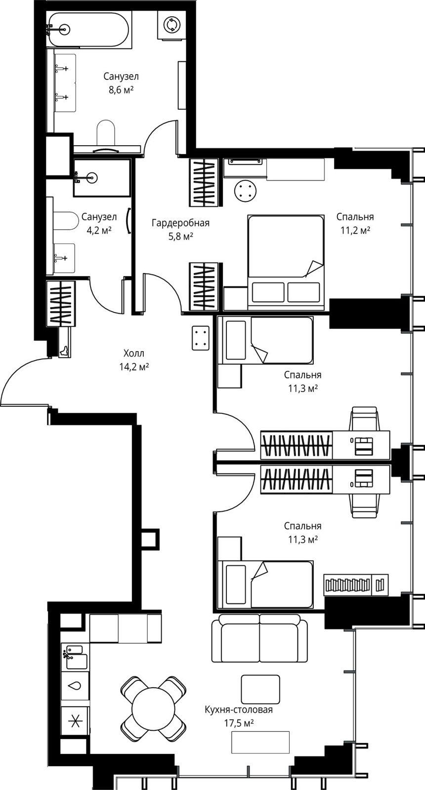 3-комнатная квартира, 84,1 м²