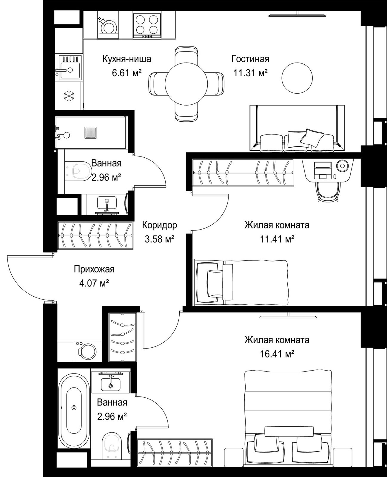 2-комнатная квартира, 59,3 м²