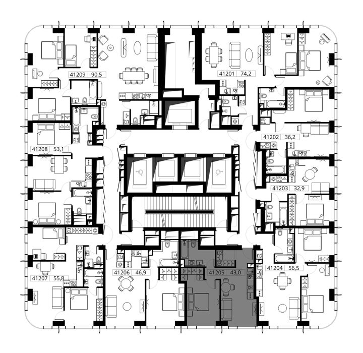 1-комнатная квартира, 43 м² — фото 2