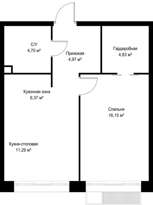 1-комнатная квартира, 48,3 м² — фото 2