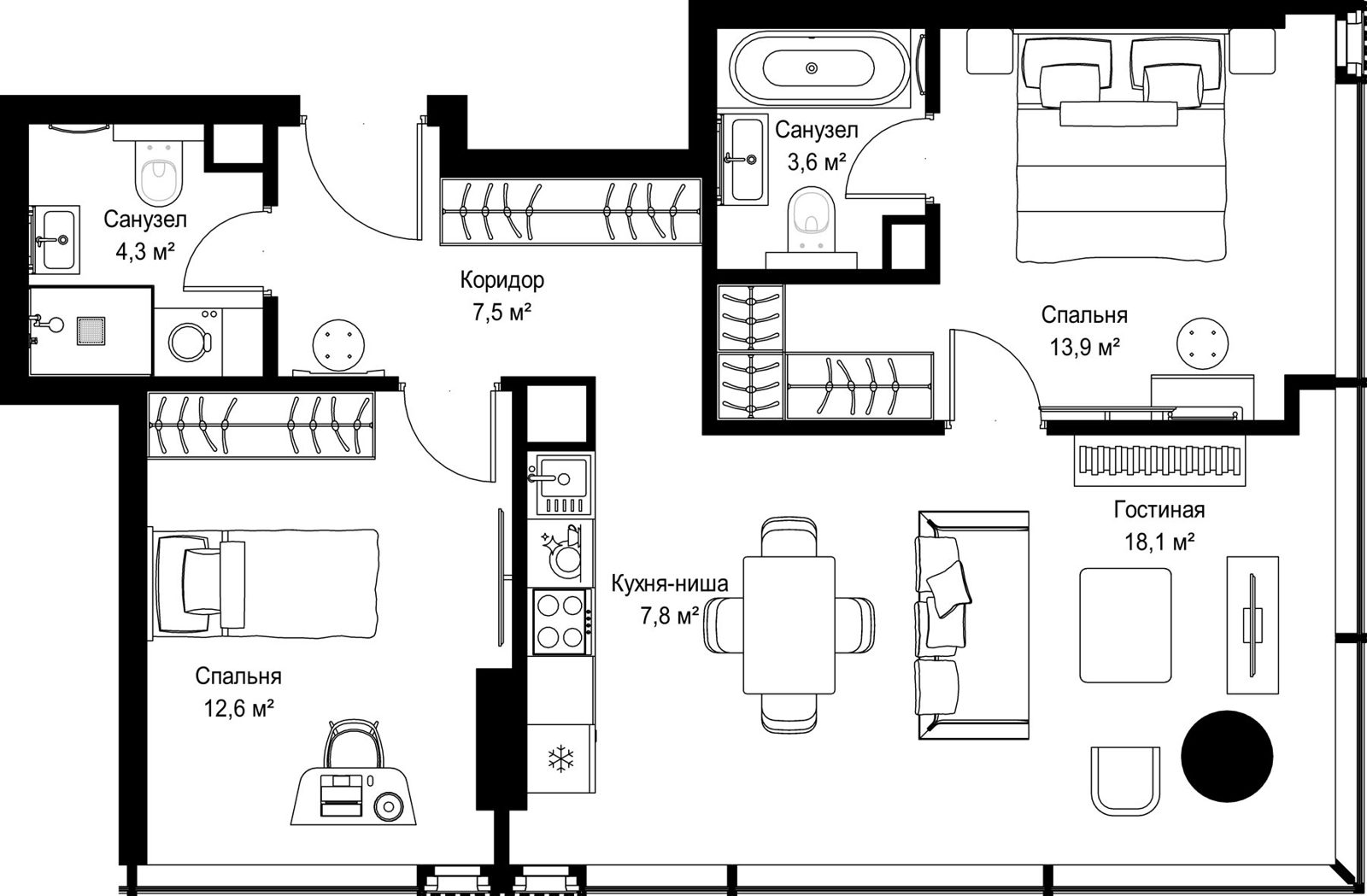 2-комнатная квартира, 67,8 м²