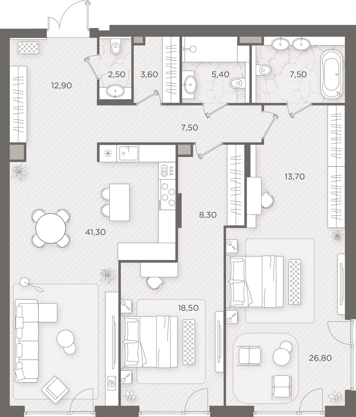 2-комнатная квартира, 148 м²