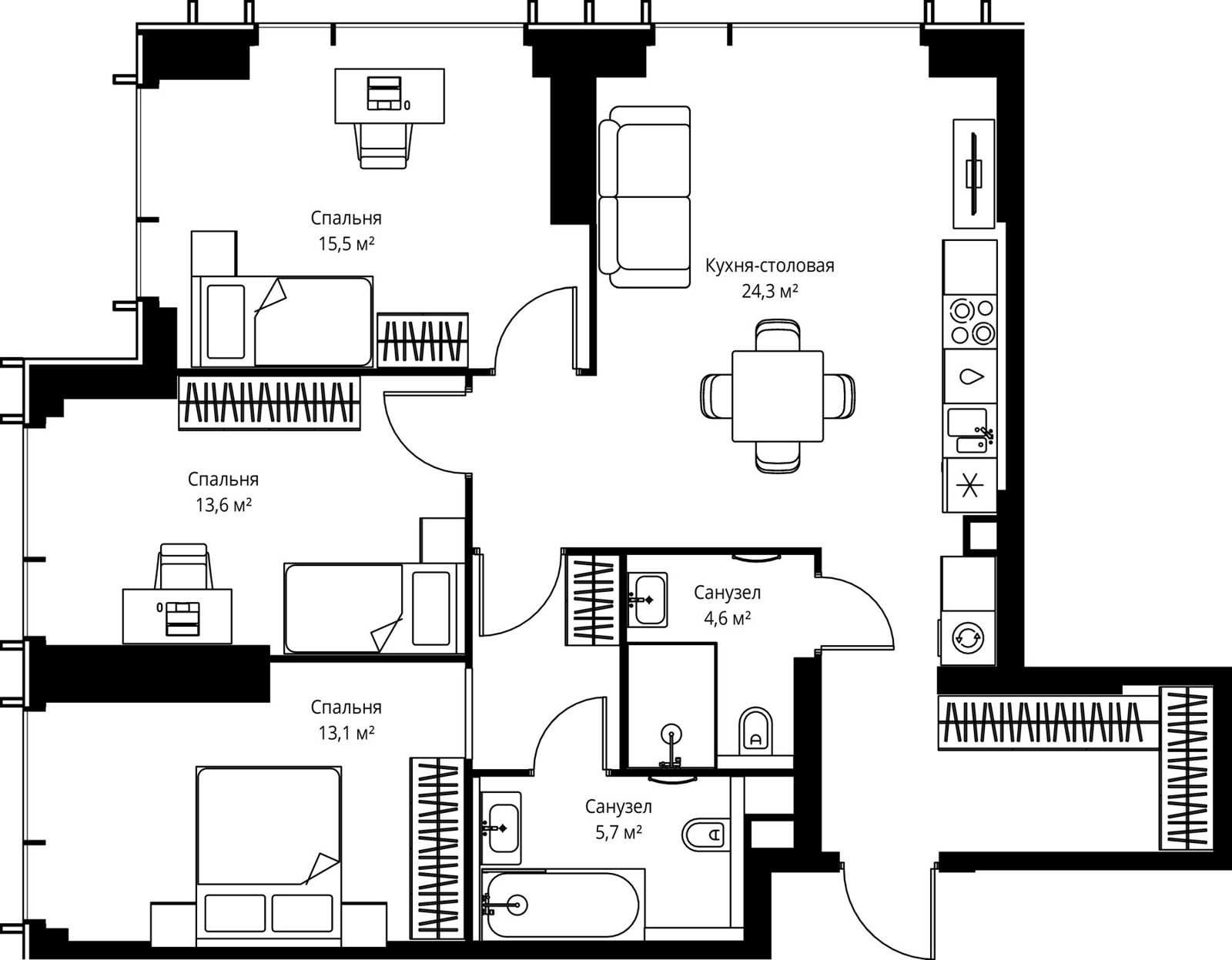 3-комнатная квартира, 93,8 м²