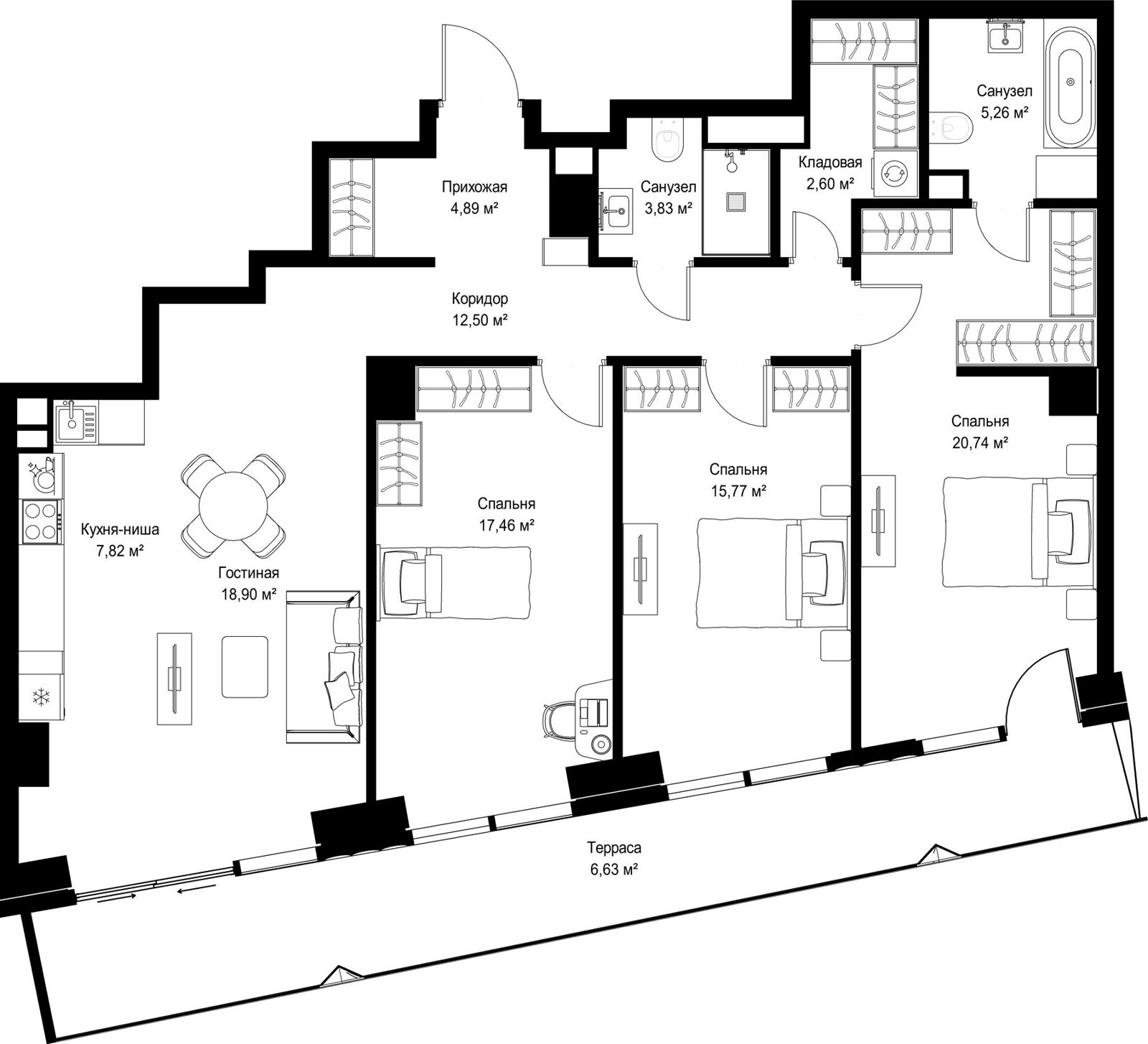 3-комнатная квартира, 116,4 м²