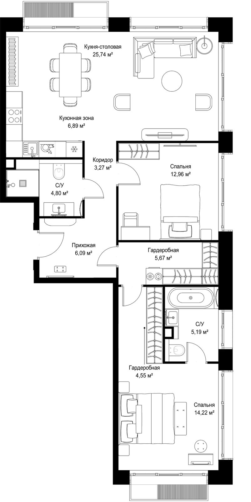 2-комнатная квартира, 89,4 м²