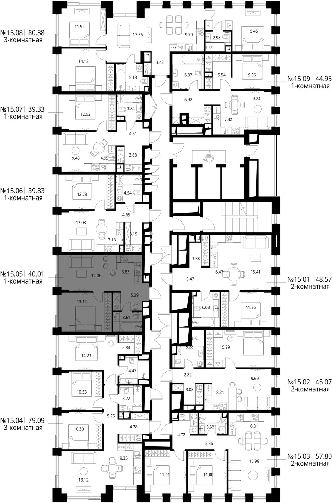 1-комнатная квартира, 40 м² — фото 2