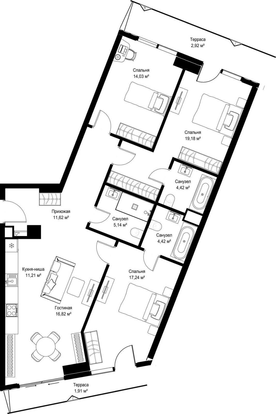 3-комнатная квартира, 108,9 м²
