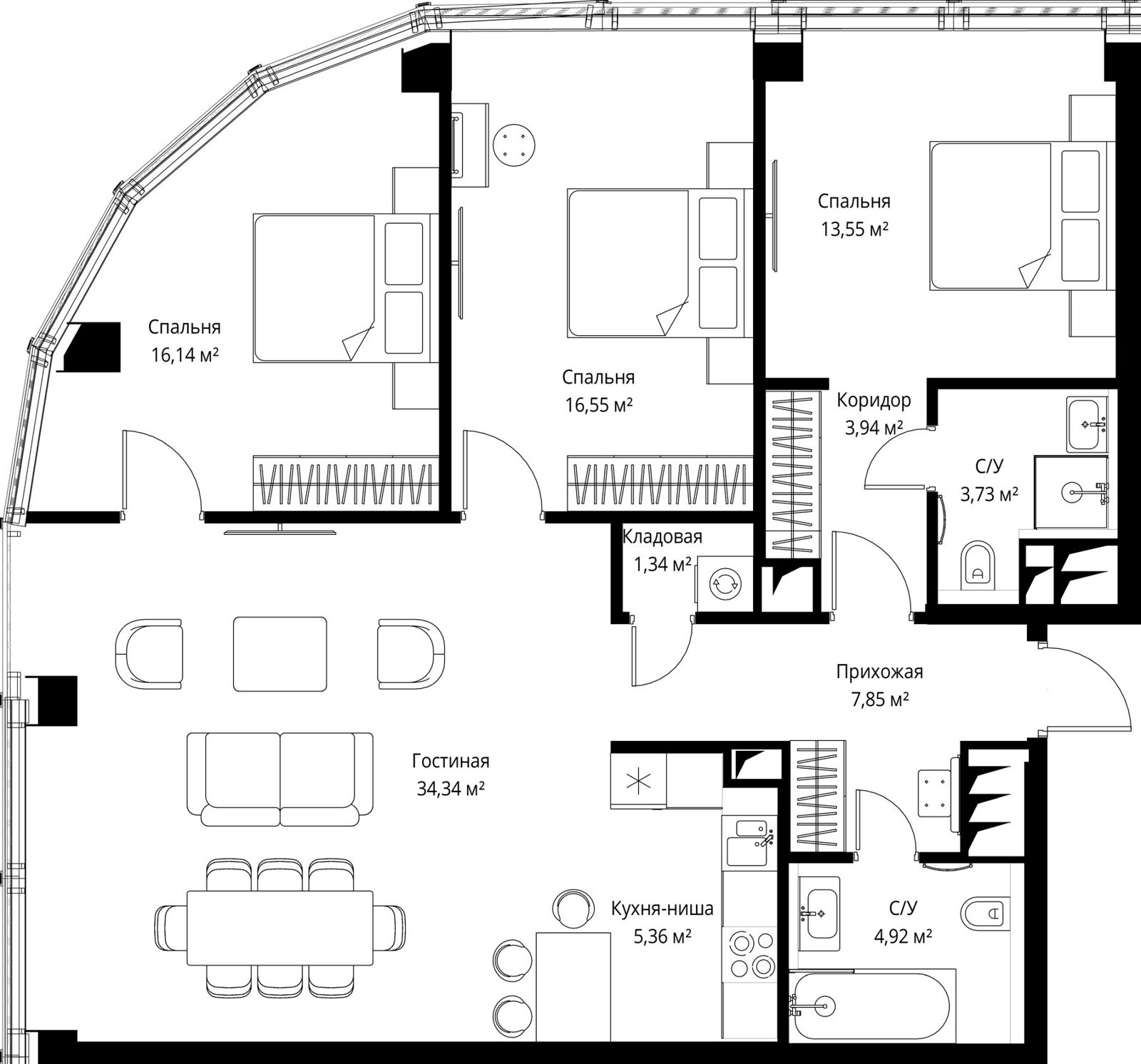 3-комнатная квартира, 107,7 м²