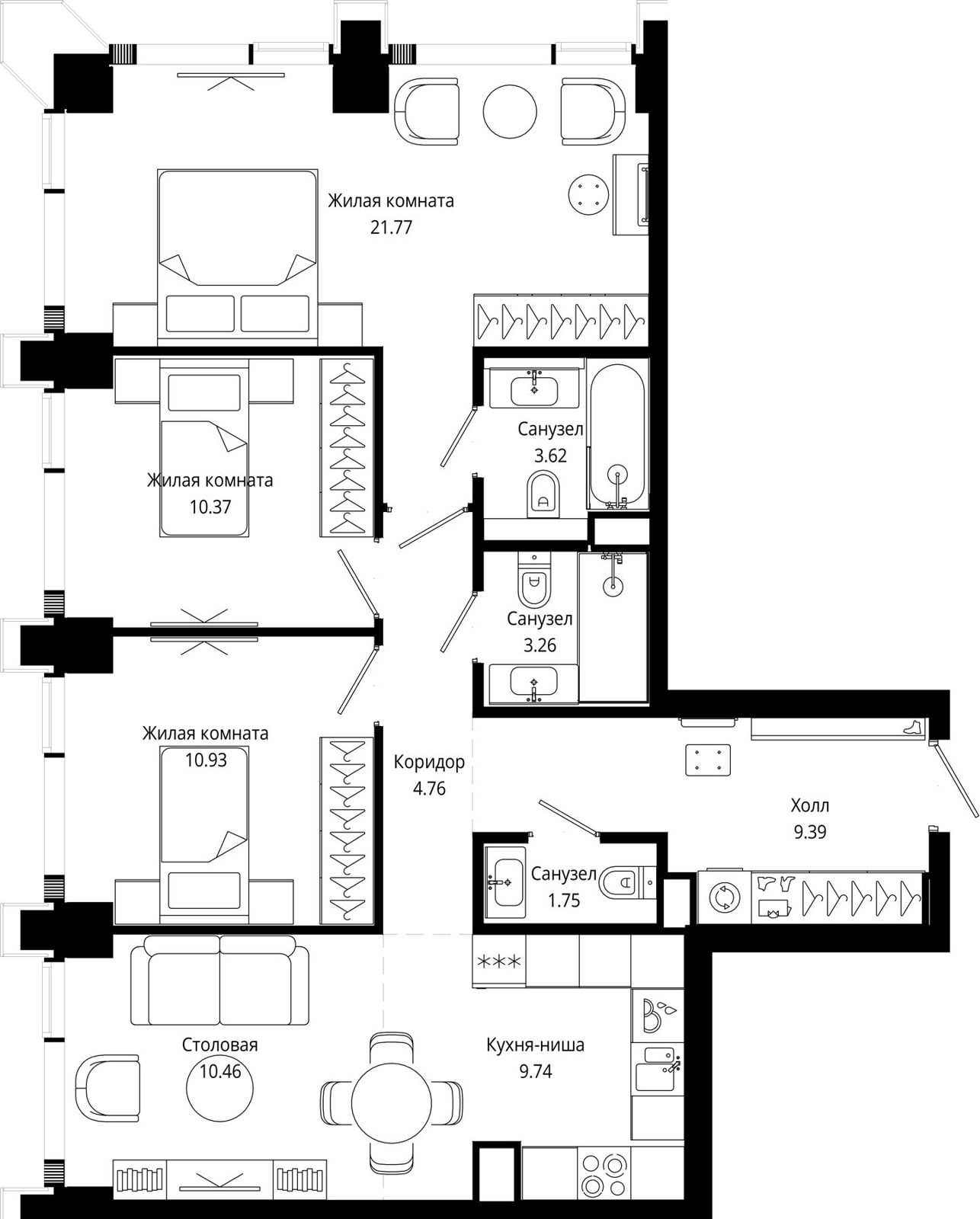 3-комнатная квартира, 85,9 м²
