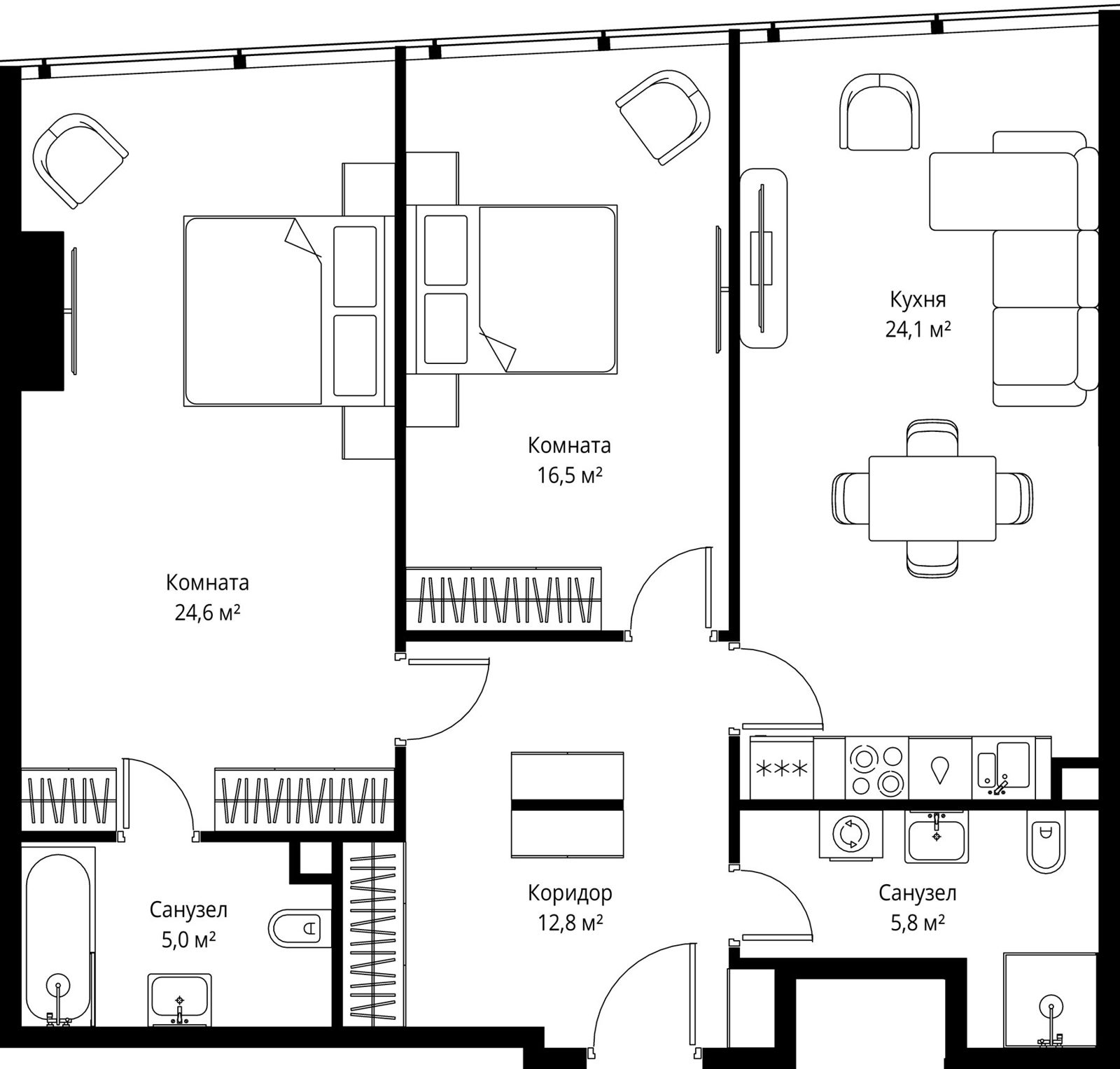 2-комнатная квартира, 88,8 м²