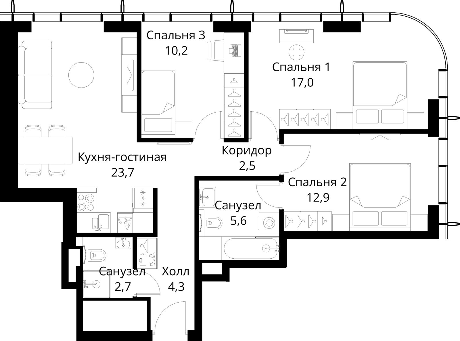 3-комнатная квартира, 78,9 м²