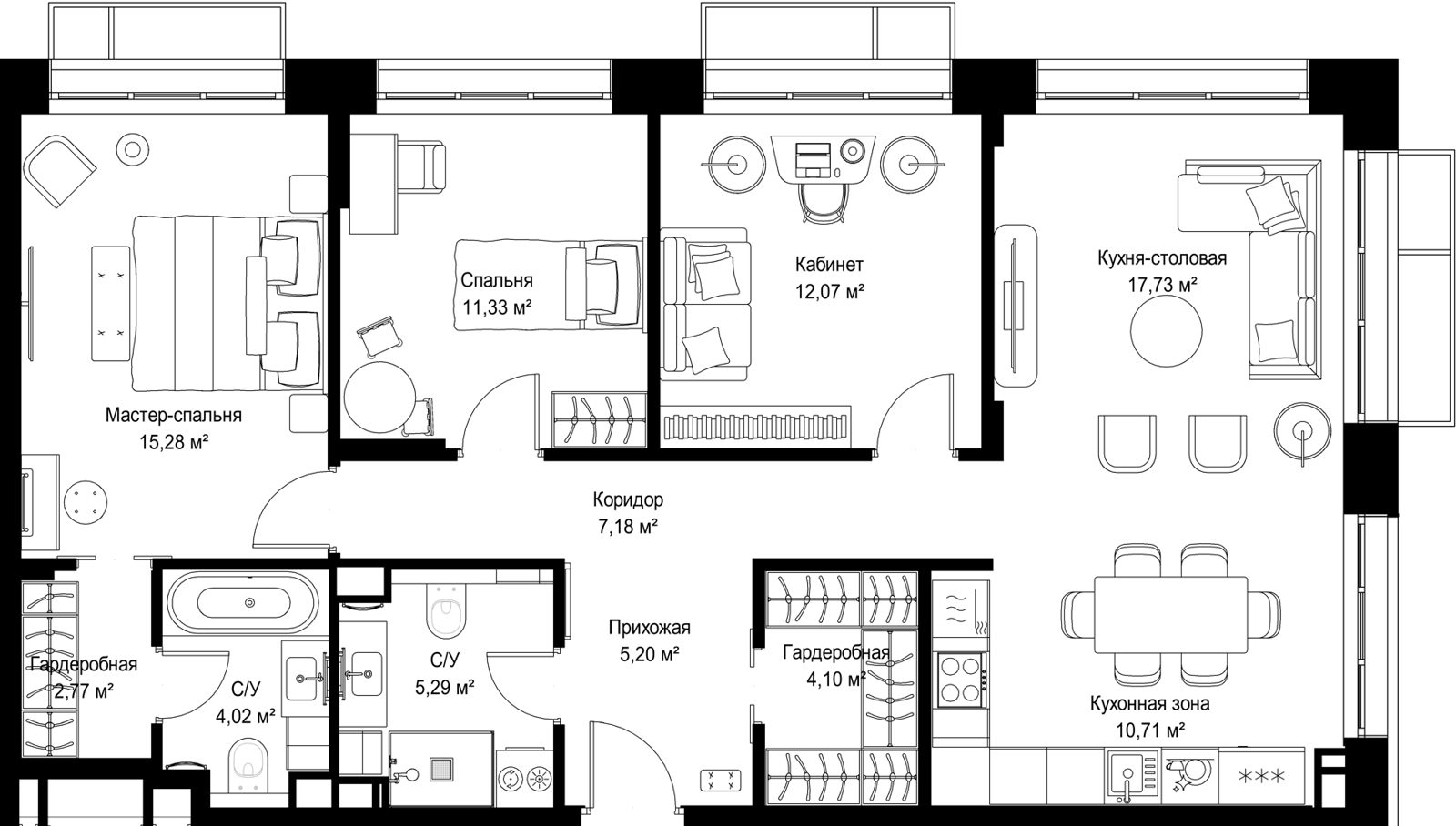 3-комнатная квартира, 95,7 м²