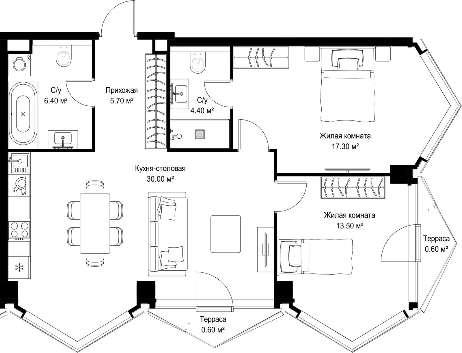 2-комнатная квартира, 78,5 м²
