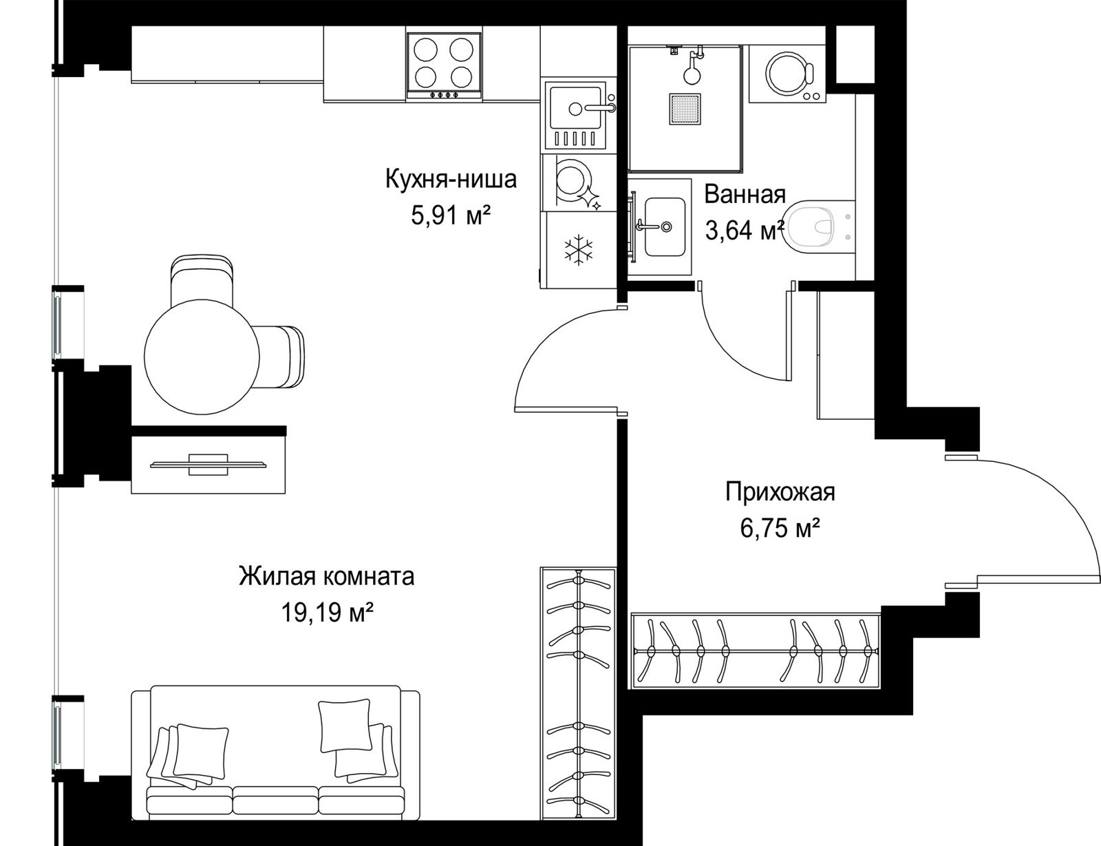 1-комнатная квартира, 35,5 м²