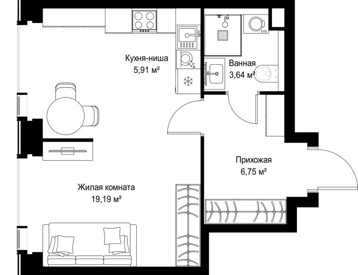 1-комнатная квартира, 35,5 м² — фото 1