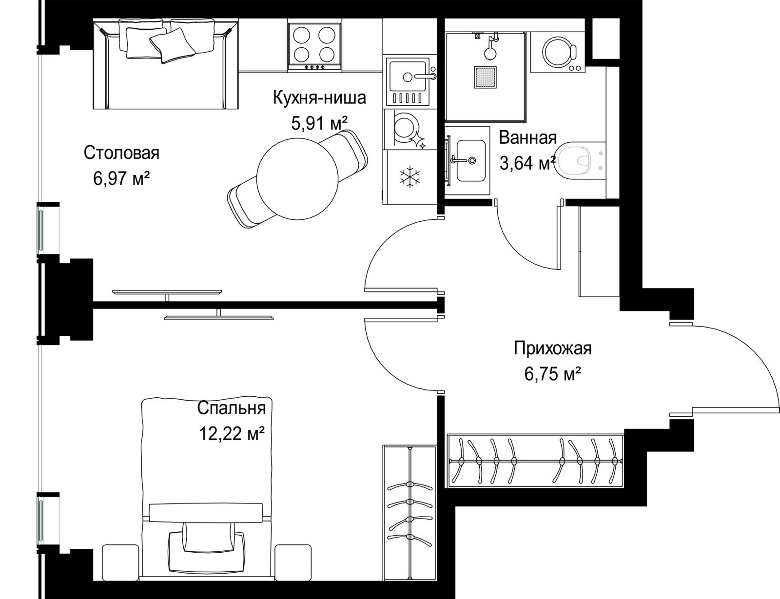 1-комнатная квартира, 35,5 м² — фото 2