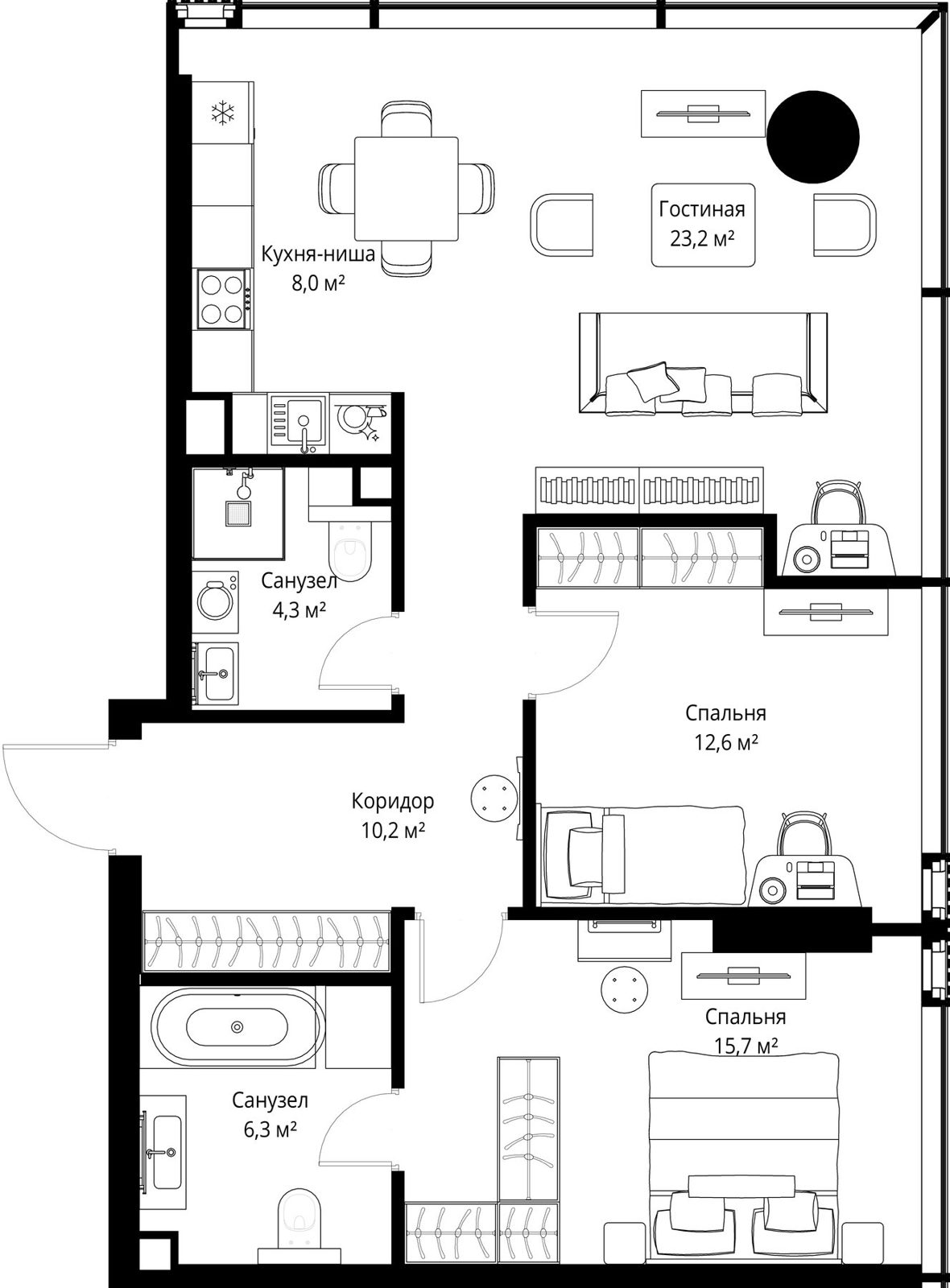 2-комнатная квартира, 80,3 м²