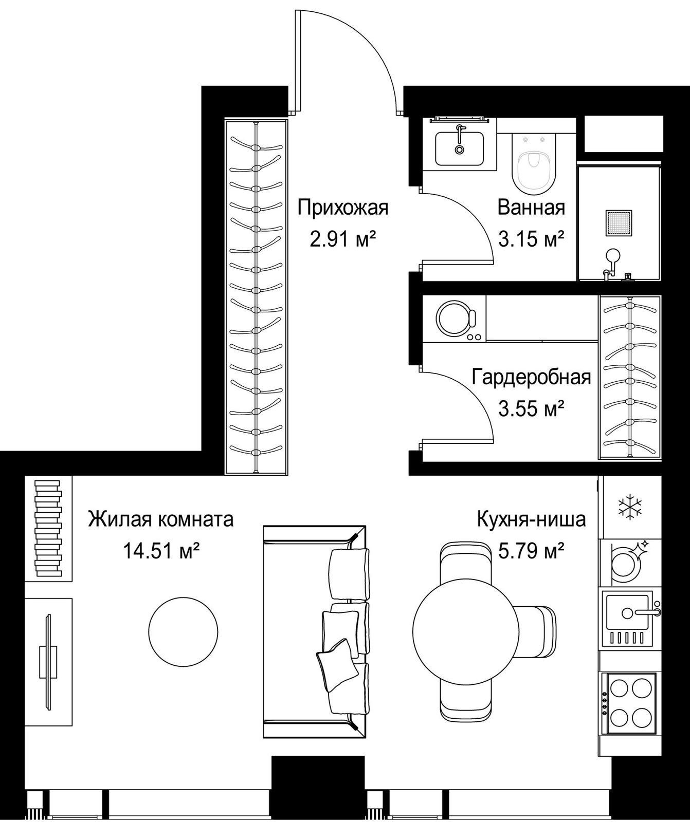 Квартира-студия, 29,9 м²