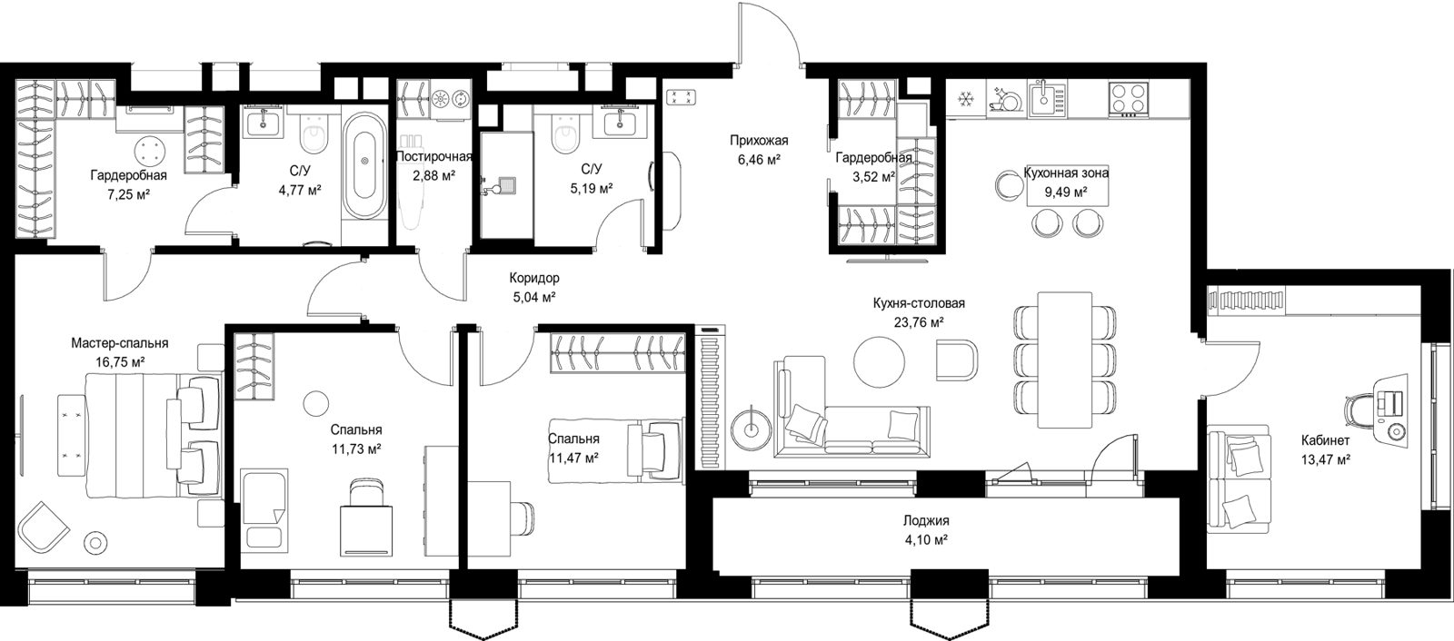 4-комнатная квартира, 125,9 м²
