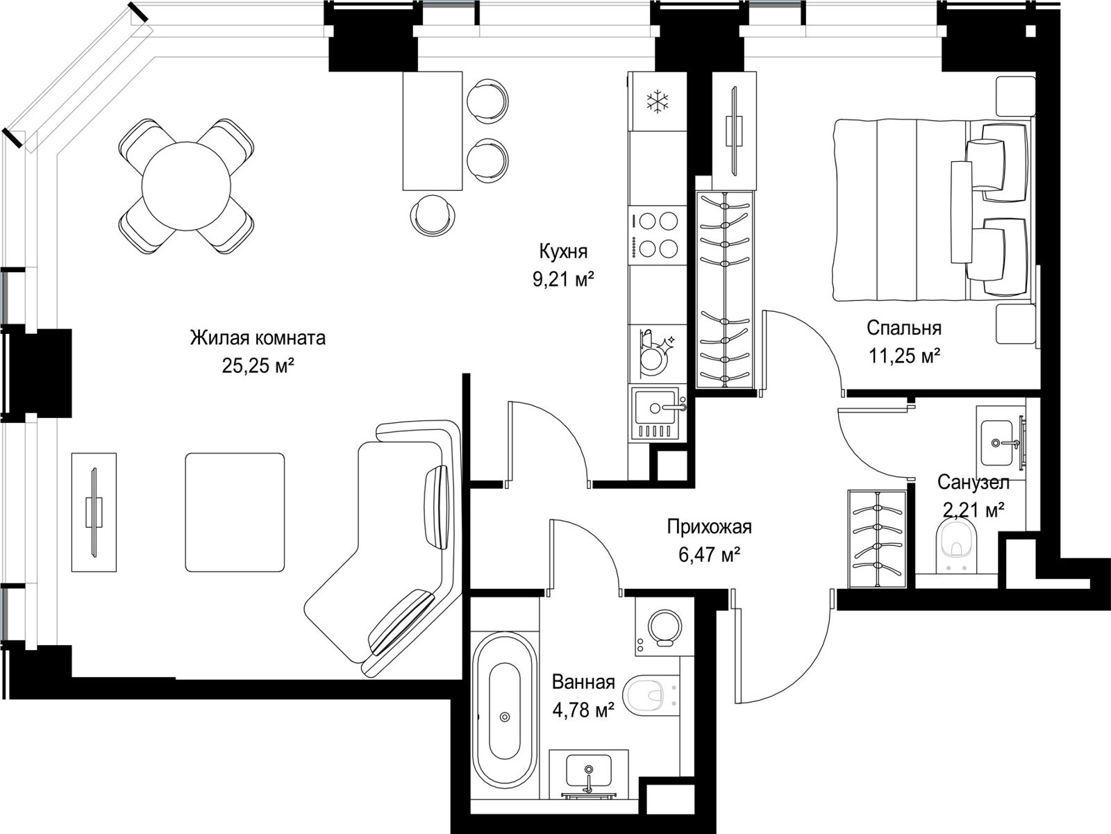 2-комнатная квартира, 59,2 м²