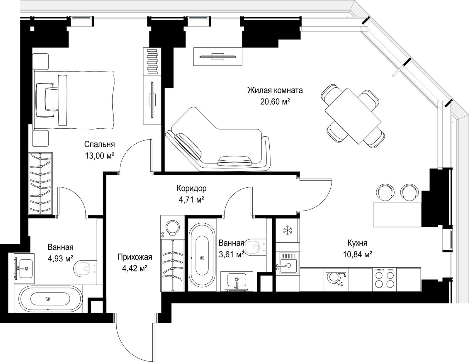 2-комнатная квартира, 62,1 м²