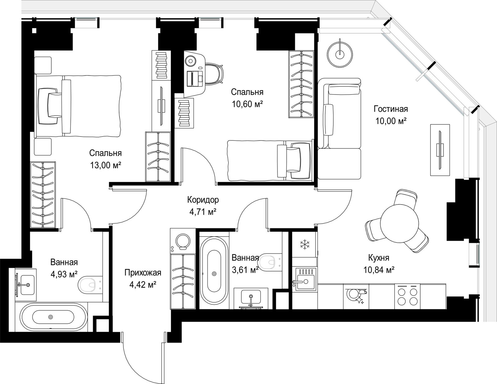 2-комнатная квартира, 62,1 м² — фото 2