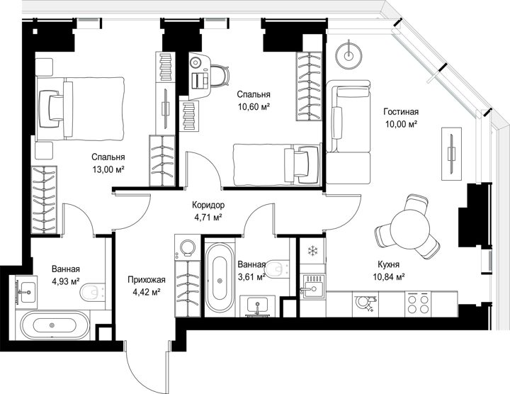 2-комнатная квартира, 62,1 м² — фото 2