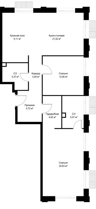 2-комнатная квартира, 83,8 м² — фото 2