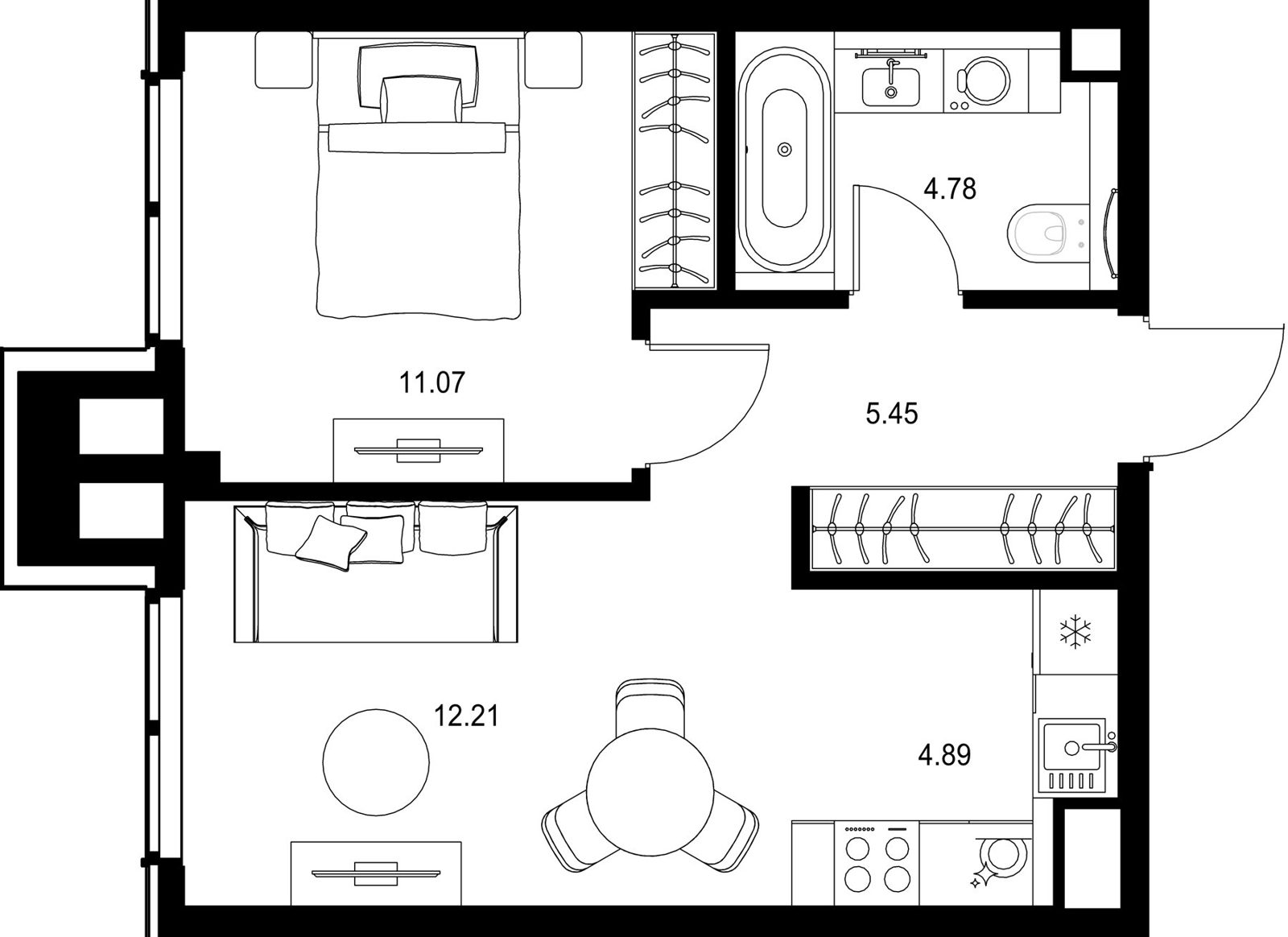 1-комнатная квартира, 38,4 м²