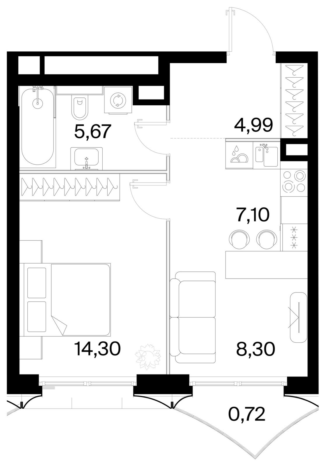 1-комнатная квартира, 41,1 м²