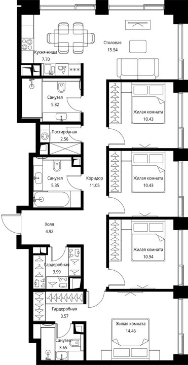 4-комнатная квартира, 110,4 м² — фото 1