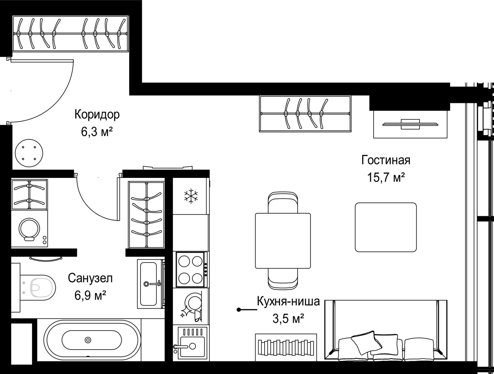 Квартира-студия, 32,4 м²
