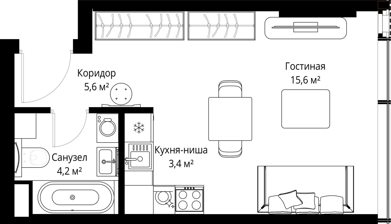 Квартира-студия, 28,8 м²