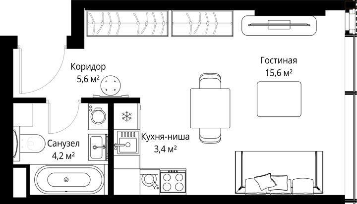 Квартира-студия, 28,8 м²
