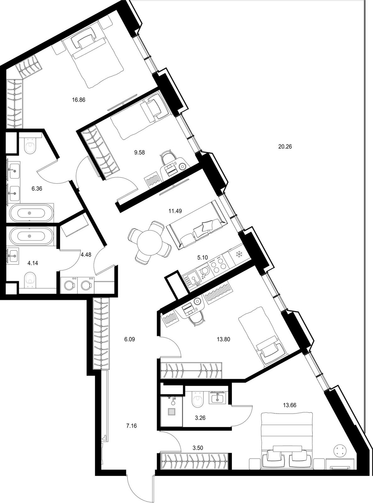 4-комнатная квартира, 125,7 м²