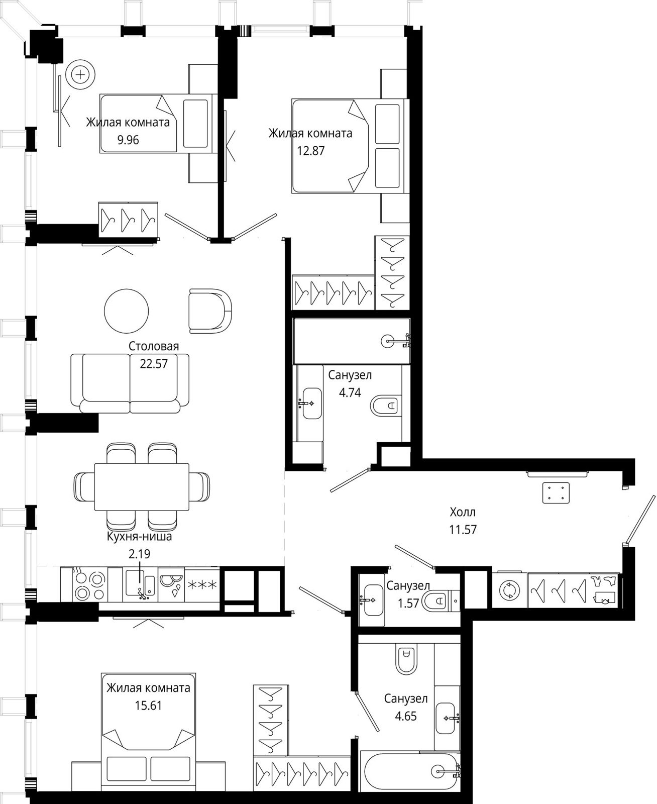 3-комнатная квартира, 86,3 м²