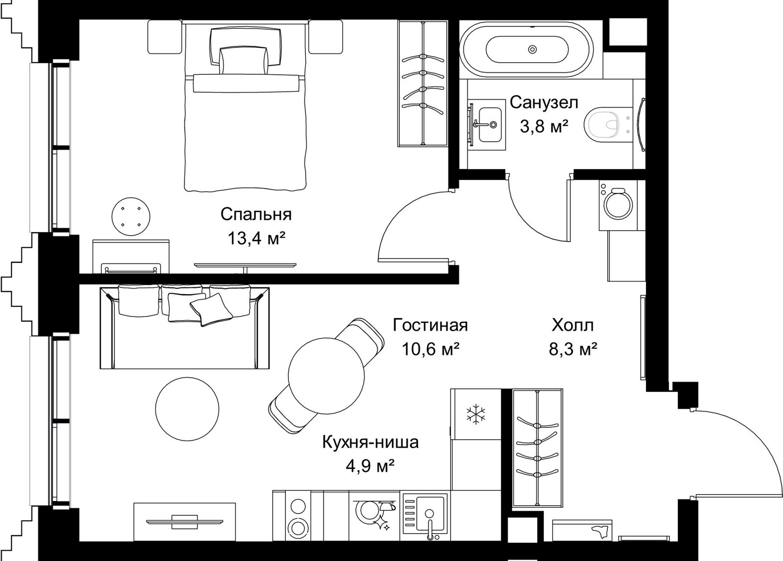 1-комнатная квартира, 41 м²