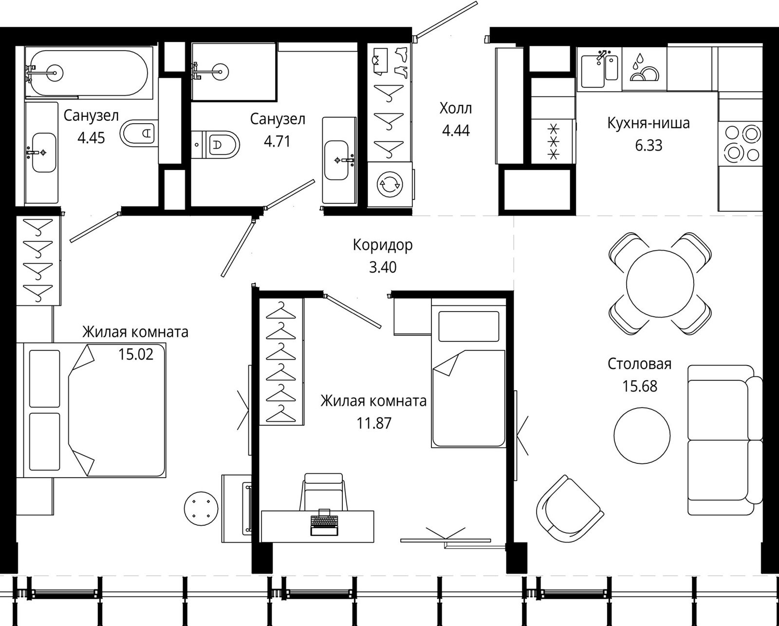 2-комнатная квартира, 66,9 м²
