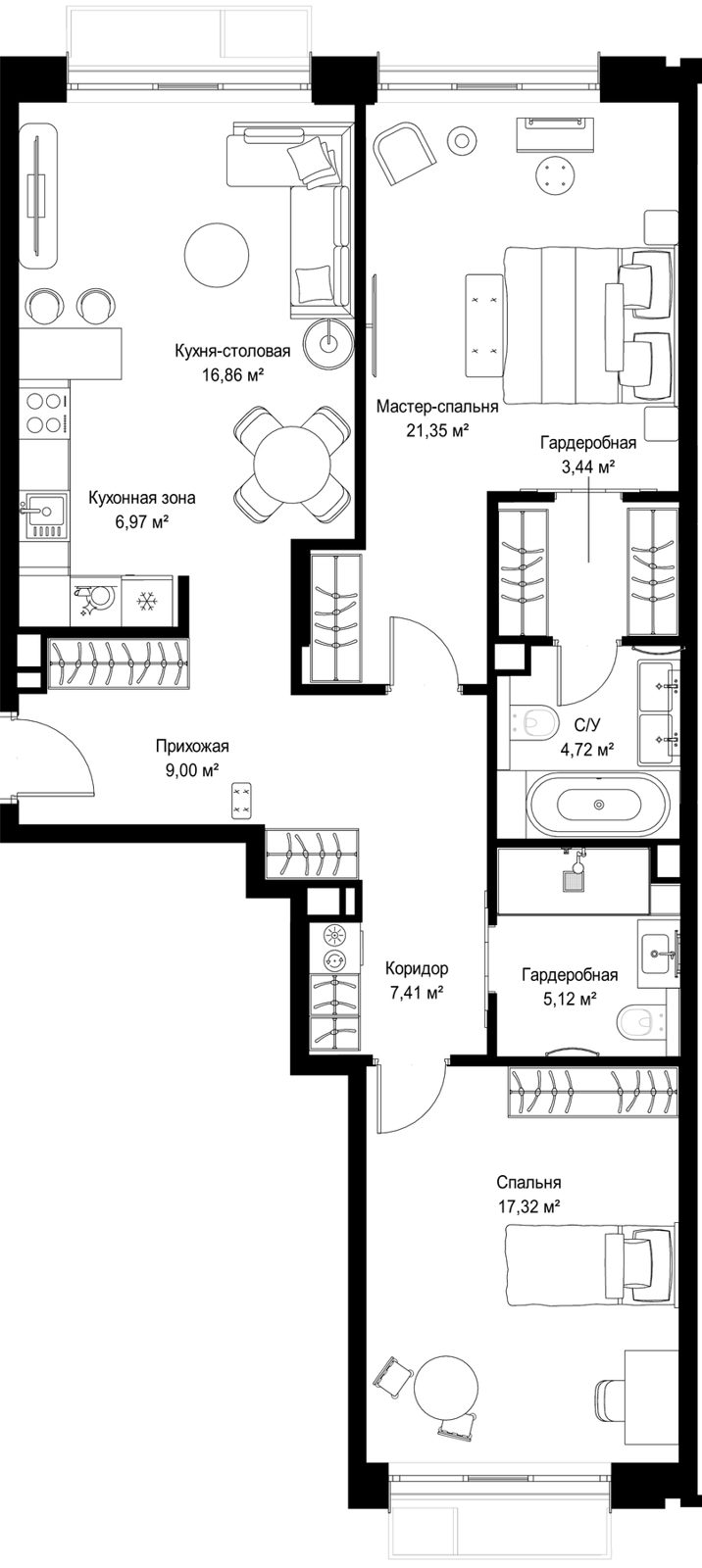 2-комнатная квартира, 92,2 м²