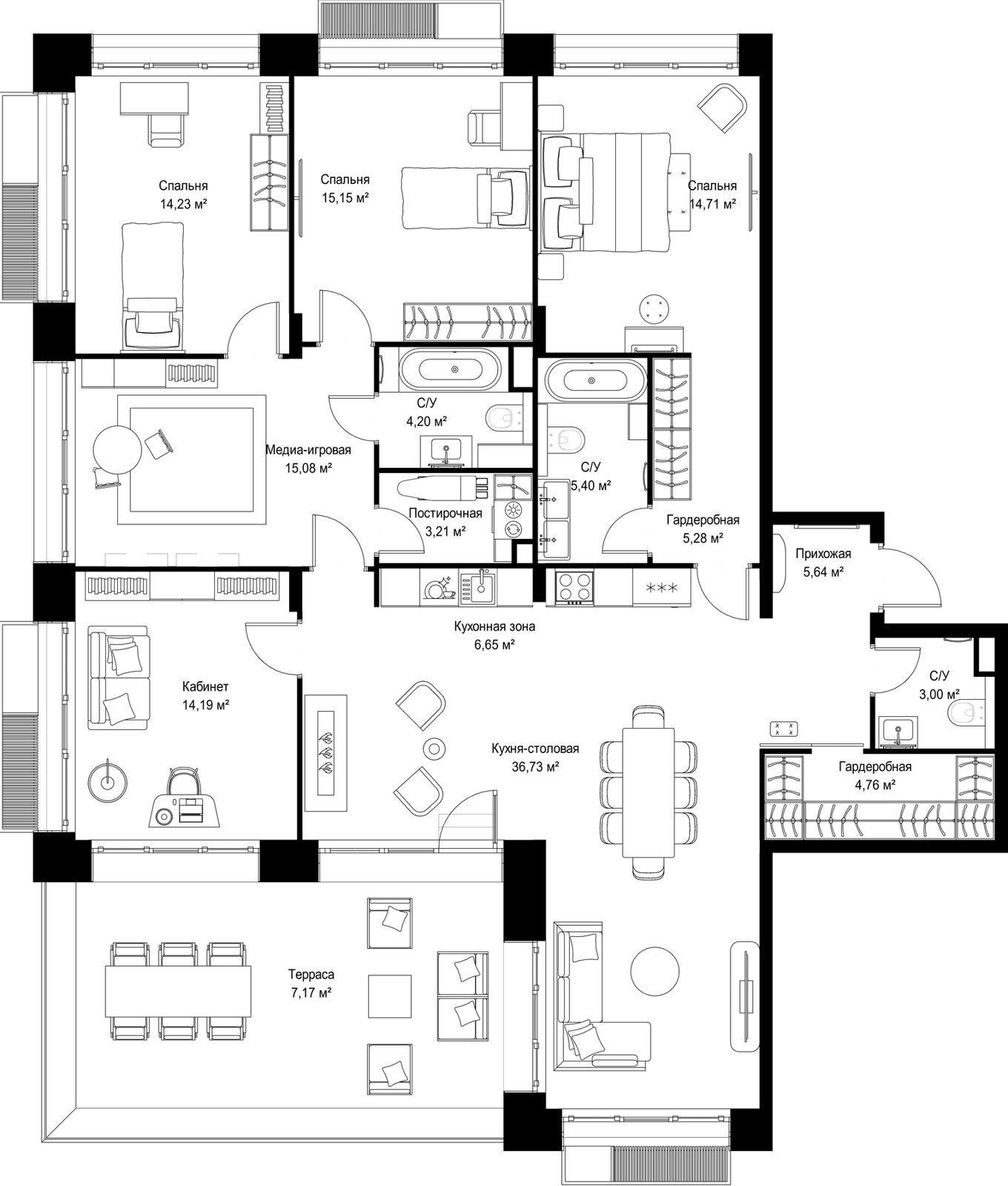 4-комнатная квартира, 155,4 м²